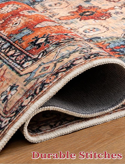 SERISSA Boho Washable Runner Rug, 2x5 Rug Non-Slip Tribal Hallway Kitchen Runner Rug Ultra Soft Print Distressed Vintage Floor Carpet for Bedroom Bathroom Laundry Living Room