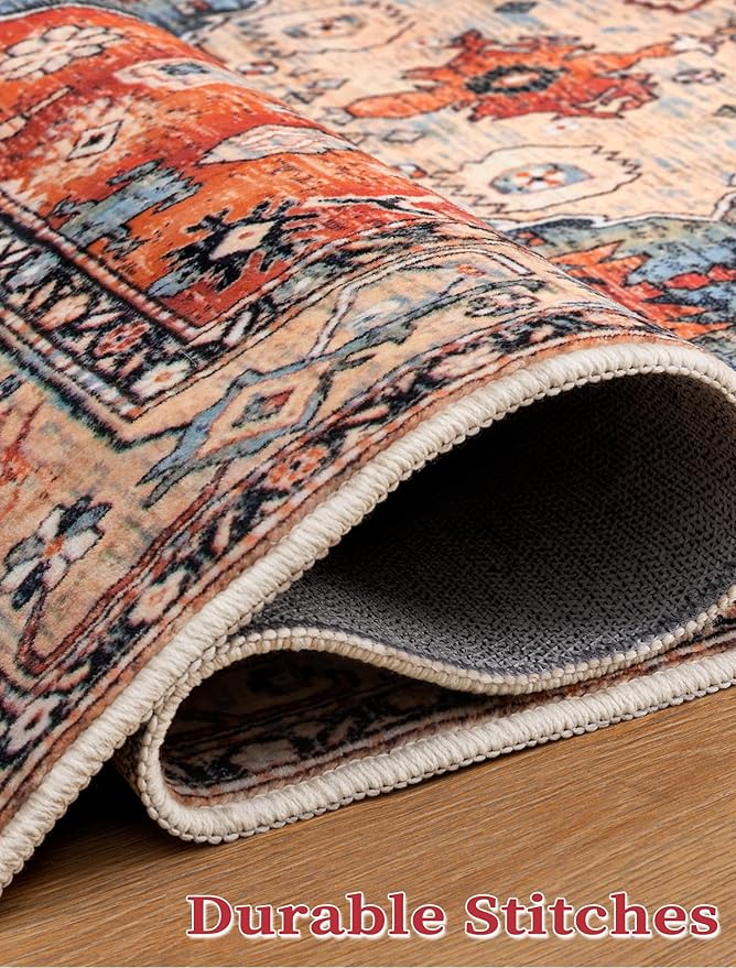SERISSA Boho Washable Runner Rug, 2x6 Rug Non-Slip Tribal Hallway Kitchen Runner Rug Ultra Soft Print Distressed Vintage Floor Carpet for Bedroom Bathroom Laundry Living Room