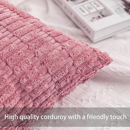 Pack of 2 Corduroy Decorative Throw Pillow Covers 12x20 Inch Soft Striped Pillow Covers Modern Farmhouse Home Decor for Sofa Living Room Couch Bed（Pink）