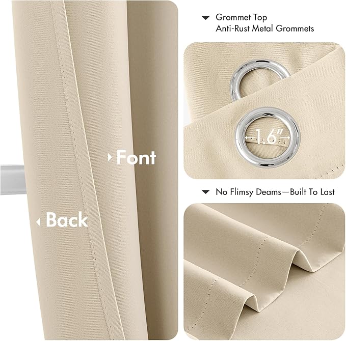 MIULEE Cream Beige Blackout Curtains - Thermal Insulated Bedroom Curtains Room Darkening Drapes for Living Room Kitchen Grommet Top Light Blocking Window Treatment, 40 x 54 Inches Long, 2 Panels