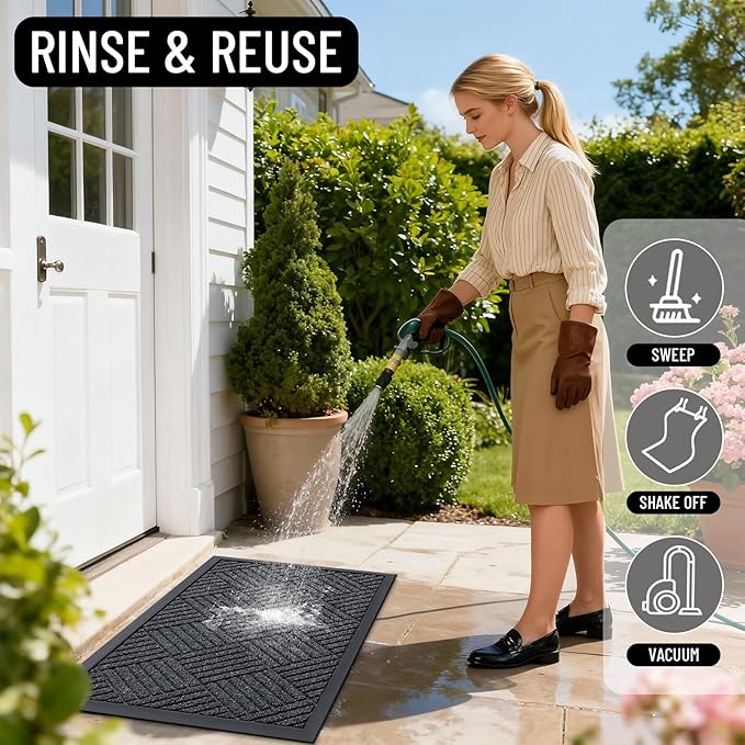 OLANLY Front Door Mat Outside Entrance 47x32, Absorbent, Heavy Duty Sturdy Natural Rubber Doormat Indoor Outdoor, Stain Fade Resistant, Non-Slip Low Profile Floor Mat for Entryway, Black Gray Diamond