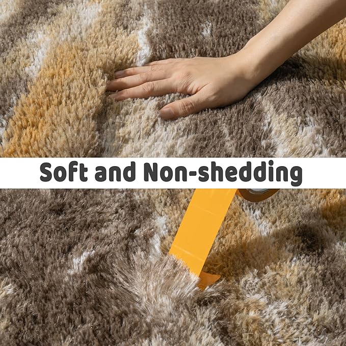Soft Runner Rugs for Bedroom Hallways, 2x5 Abstract Brown Fluffy Shag Throw Area Rug Non Slip for Bedside Dorm, Long Shaggy Furry Carpet for Nursery Living Room