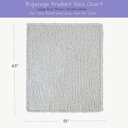Bigacogo Chunky Knit Throw Blanket for Couch, 51x63 inches, 100% Hand Knitted with Thick Jumbo Chenille Yarn, Cozy Soft Large Rope Knot Cable Crochet Blankets for Sofa Bed Living Room, Mint