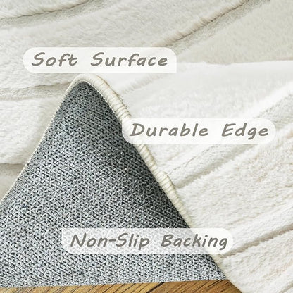 Washable Area Rugs 5x7 Rugs for Living Room Cream Faux Rabbit Fur Rug for Bedroom Faux Sheepskin Rug Teen Room Home Décor (Cream, 5x7)…