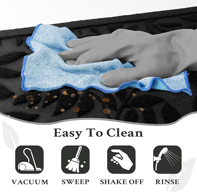 Black Leaves Outdoor Indoor Entrance Door mat, Absorbent Durable Heavy Duty Welcome Front Door Mat,Thick Natural Rubber Back,Easy Clean Entryway Mat 47x32 Inch, Low Profile