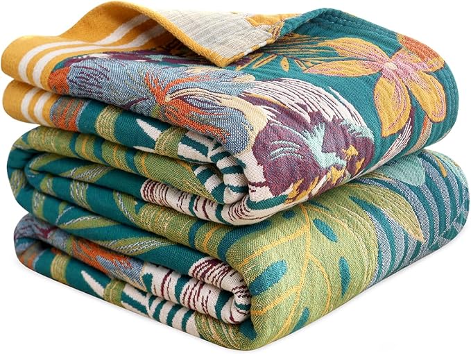 MSGKV Boho Throw Blanket for Couch and Sofa Cotton Blankets for Living Room Bedroom Reversable Florals Throw 60"x80" Spring Breathable Cozy Blankets