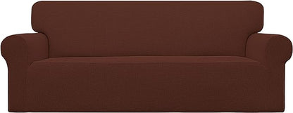 Easy-Going Stretch Sofa Slipcover 1-Piece Sofa Cover Furniture Protector Couch Soft with Elastic Bottom for Kids, Polyester Spandex Jacquard Fabric Small Checks (Sofa, Coffee)
