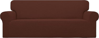 Easy-Going Stretch Oversized Sofa Slipcover 1-Piece Sofa Cover Furniture Protector Couch Soft with Elastic Bottom for Kids, Polyester Spandex Jacquard Fabric Small Checks Coffee