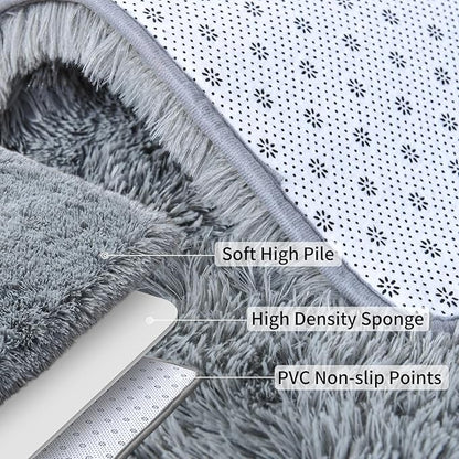 Soft Runner Rugs for Bedroom Hallways, 2 Packs 2x3 Grey Fluffy Shag Throw Area Rug Non Slip for Bedside Dorm, Long Shaggy Furry Carpet for Nursery Living Room