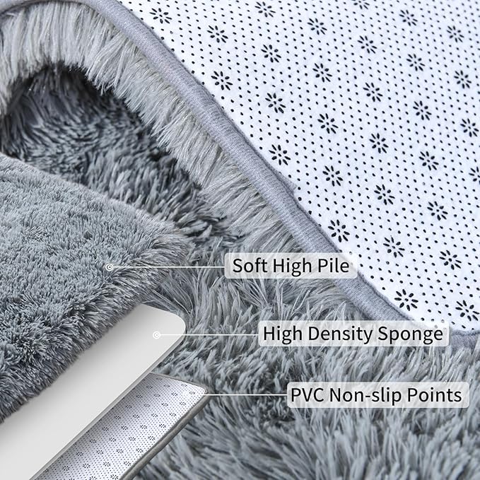 Fluffy Shag Runner Rugs for Bedroom Hallways, 2x8 Grey Long Soft Throw Area Rug Non Slip for Bedside Dorm, Shaggy Furry Carpet for Nursery Living Room Home Decor