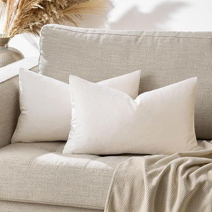 GIGIZAZA Beige Velvet Pillow Covers: Pack of 2 Lumbar Throw Pillows Soft Solid Covers - Decorative 12x20 Modern Couch Small Cushion Covers,Living Room,Bedroom,Sofa