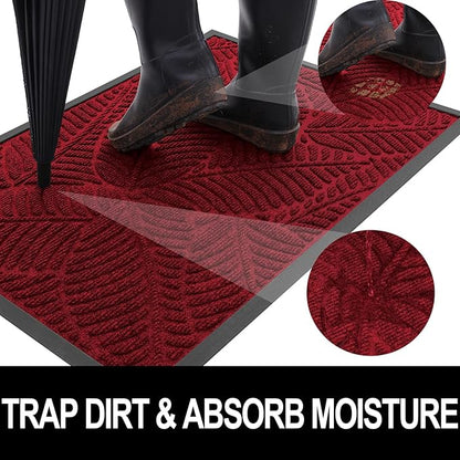 Colorxy Waterproof Doormat, Sturdy Natural Rubber Front Indoor Mat, Non Slip Low Profile Indoor Outdoor Door Mats, Stain and Fade Resistant Floor Mats, Easy Clean Patio Entry Mat, 59''x36'', Burgundy