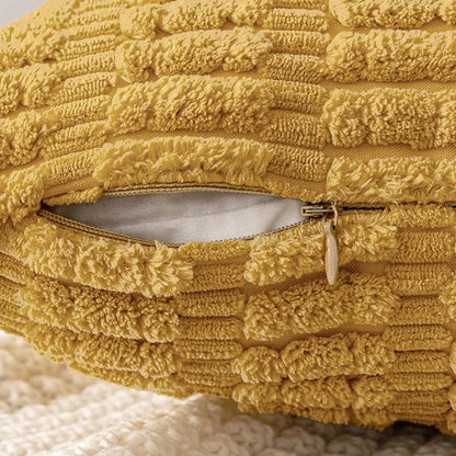 MIULEE Pack of 2 Corduroy Decorative Throw Pillow Covers 20x20 Inch Soft Boho Striped Pillow Covers Modern Farmhouse Home Decor for Summer Sofa Living Room Couch Bed Yellow