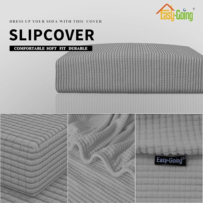 Easy-Going Stretch Cushion Cover Sofa Cushion Furniture Protector Sofa Seat Sofa slipcover Sofa Cover Soft Flexibility with Elastic Bottom(Chair Cushion,Light Gray)