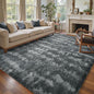 5x7 Ft Large Shag Rugs for Bedroom Living Room, Tie Dyed Ultra Soft Fluffy Furry Area Rug for Indoor Floor, Aesthetic Carpet for Home Decor (Grey)
