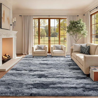 6x9 Ft Large Shag Rugs for Living Room Decor, Tie-Dyed Ultra Soft Fluffy Furry Area Rugs for Bedroom Indoor Floor, Aesthetic Carpet for Kids Home (Grey)
