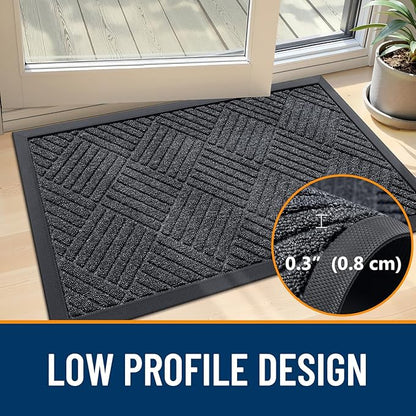 OLANLY Front Door Mat Outside Entrance 35x23, Absorbent, Heavy Duty Sturdy Natural Rubber Doormat Indoor Outdoor, Stain Fade Resistant, Non-Slip Low Profile Floor Mat for Entryway, Black Gray Diamond