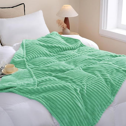 Mint Green Fleece Throw Blanket 50”×60” for Couch Sofa Bed,Super Soft Cozy Plush Microfiber Flannel Blanket with Stripes Design Lightweight for Adults,Woman,Girls