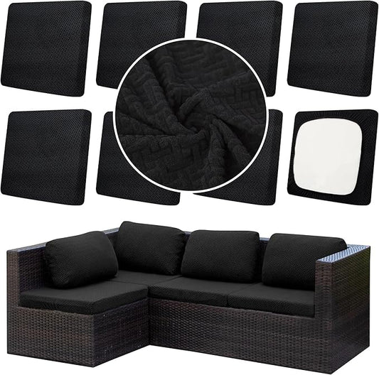 8Pcs Outdoor Cushion Covers, Patio Cushion Covers,Stretch Elastic Slipcovers, Replacement Washable & Reusable Furniture Protector for Patio Couch,Thick Jacquard Textured Twill Fabric(Black,Cover Only)