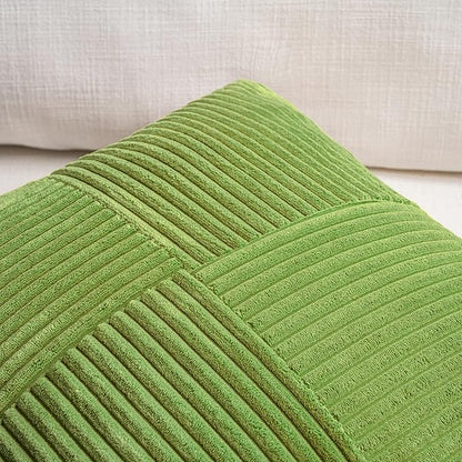 Fancy Homi Set of 2 Lime Green Samll Decorative Throw Pillow Covers 14x14 Inch with for Couch Bed Sofa, Modern Farmhouse Boho Home Decor, Soft Cross Patchwork Corduroy Square Cushion Case 35x35 cm