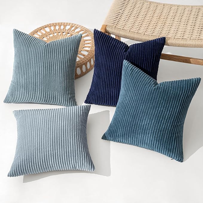 MIULEE Summer Throw Pillow Covers 24x24 Inch Set of 4 Western Neutral Decorative Cushion Covers Soft Boho Farmhouse Modern Coastal Spring Decor for Couch Bed Sofa Living Room Dark Blue Navy Series