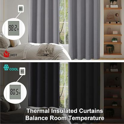 Simplebrand Ava Light Grey Blackout Curtains for Bedroom, 72 Inch Length, 2 Panels, Privacy Thermal Insulated Rod Pocket Curtains for Patio, French Door, W40 x L72 Inch