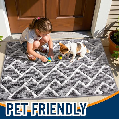 OLANLY Front Door Mat, Non-Slip Rubber Backing, Dirt Resistant and Absorbent, Washable, Easy to Clean Low-Profile Indoor Doormat for Back Door, Entryway, Inside Entrance, 40x32, Grey