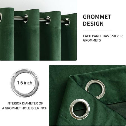 MIULEE Christmas Velvet Curtains Emerald Green Elegant Grommet Thermal Insulated Soundproof Room Darkening Black Out Curtains/Drapes for Classical Living Room Bedroom Decor 52 x 108 Inch Set of 2