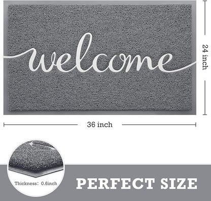 CozyBounty Grey Door Mat Welcome Mats Outdoor Indoor Non-Slip Doormat for Entryway Low-Profile Floor Mat for Yard, Garage, High Traffic Areas (36"x24", Grey)