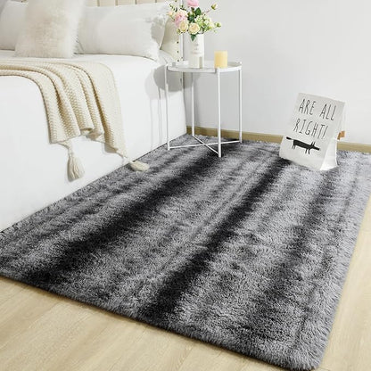 TWINNIS Super Soft Shaggy Rugs Fluffy Carpets, 5x8 Feet, Indoor Modern Plush Area Rugs for Living Room Bedroom Kids Room Nursery Home Decor, Upgrade Anti-Skid Rectangular Fuzzy Rug, Gray Black