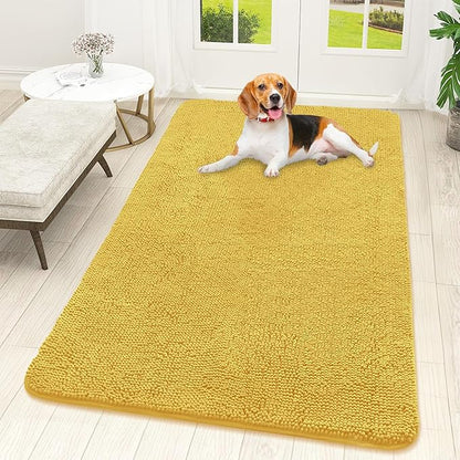 OLANLY Dog Door Mat for Muddy Paws 59x32, Absorbs Moisture and Dirt, Absorbent Non-Slip Washable Doormat, Quick Dry Chenille Mud Mat for Dogs, Entry Indoor Entryway Carpet for Inside Floor, Yellow