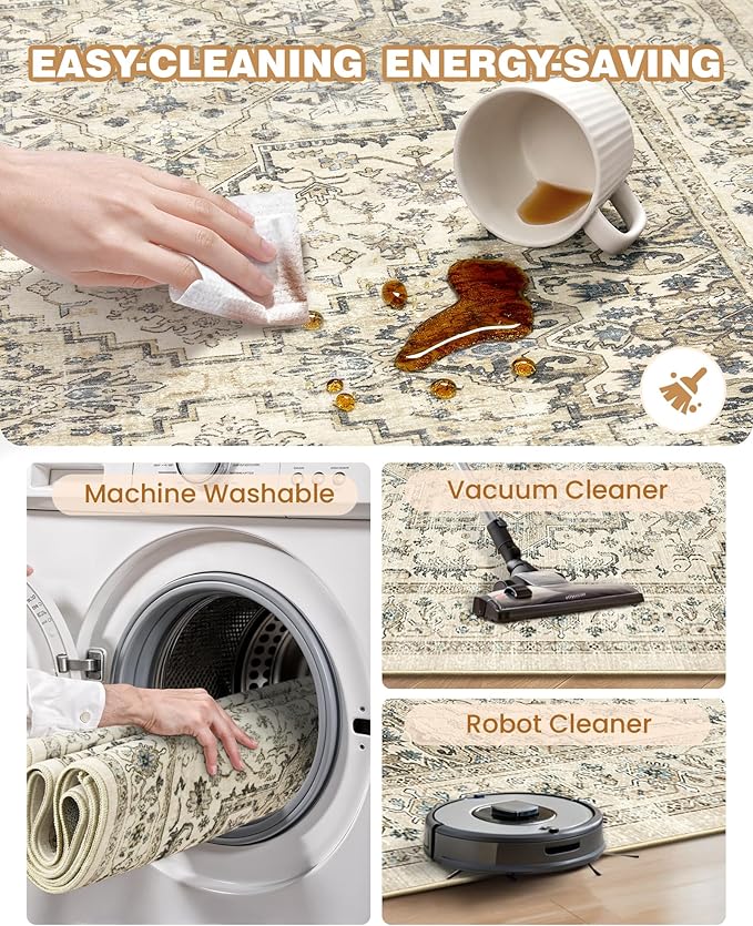 Runner Rug 2x6, Non Slip Washable Rugs for Laundry Room, Runners for Hallways, Low Pile Vintage Soft Rugs for Living Room, Kitchen Bathroom,Bedroom Rug(Brown/Beige,2'x6')