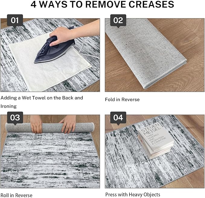 Lansny Modern Abstract Runner Rug 2.6x16, Black Grey White Washable Long Kitchen Runner Non-Slip Soft Hallway Rug Runner Thin Print Faux Wool Carpet for Entryway Bedroom Laundry Room Indoor Home Decor
