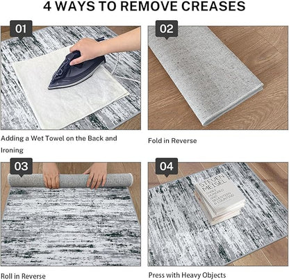 Lansny Modern Abstract Runner 2x5, Black Grey White Washable Kitchen Entryway Rug Mat Non-Slip Soft Hallway Rug Runner Thin Print Faux Wool Carpet for Bedroom Laundry Room Indoor Home Decor