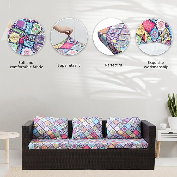 8Pcs Stretch Patio Cushion Covers,Outdoor Couch Covers Replacement,Outdoor Couch & Sofa Slipcovers,for Patio Furniture Cushion Covers,Washable Reusable urniture Protector(Colored Glass,8PCS)