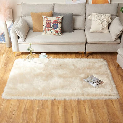 EasyJoy Ultra Soft Fluffy Shaggy Area Rug Faux Fur Rug Chair Cover Seat Pad Fuzzy Area Rug for Bedroom Floor Sofa Living Room (4 x 6 ft Rectangle, Beige)