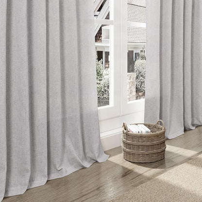 Nanspring Grey Linen Curtains 80 Inches Length for Living Room Back Tab Rod Pocket Semi Sheer Linen Drapes Muted Neutral Boho Grey Linen Textured Window Curtain for Dining Room Bedroom 52X80 Inch