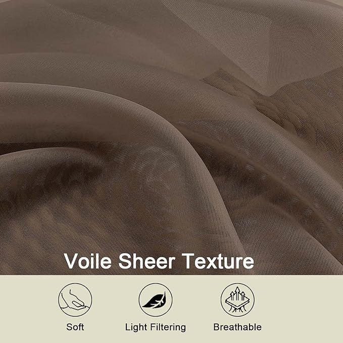 Sheer Chocolate Curtains for Bedroom Living Room 54 Inch Length 2 Panels Set, Solid Soft Airy Light Filtering Window Treatments, Modern Rod Pocket Drapes, Chocolate, 42" Wx54 L Inches