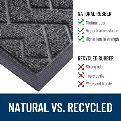 OLANLY Front Door Mat Indoor Outdoor Entrance, Waterproof All-Season, All-Weather Doormat, Sturdy Natural Rubber, Low Profile, Easy Clean Patio Porch Entryway Mat, Herringbone Brick (Grey, 47x23)