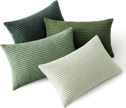 MIULEE Boho Farmhouse Sage Green Throw Pillow Covers 12x20 Inch Set of 4 Mordern Nordic Cushion Covers Soft Corduroy Spring Home Decor for Couch Bed Sofa Living Room Forest Green