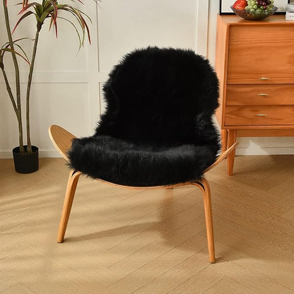 duduta Black Faux Sheepskin Fur Throw Rug 2x3 ft, Fluffy Shag Chair Cover Small Bedside Dorm Rug Non Slip Machine Washable