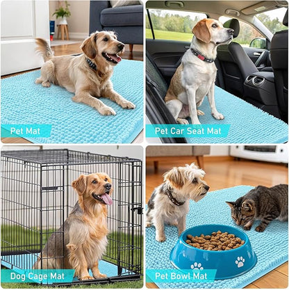 OLANLY Dog Door Mat for Muddy Paws 70x32, Absorbs Moisture and Dirt, Absorbent Non-Slip Washable Doormat, Quick Dry Chenille Mud Mat for Dogs, Entry Indoor Entryway Carpet for Inside Floor, Blue