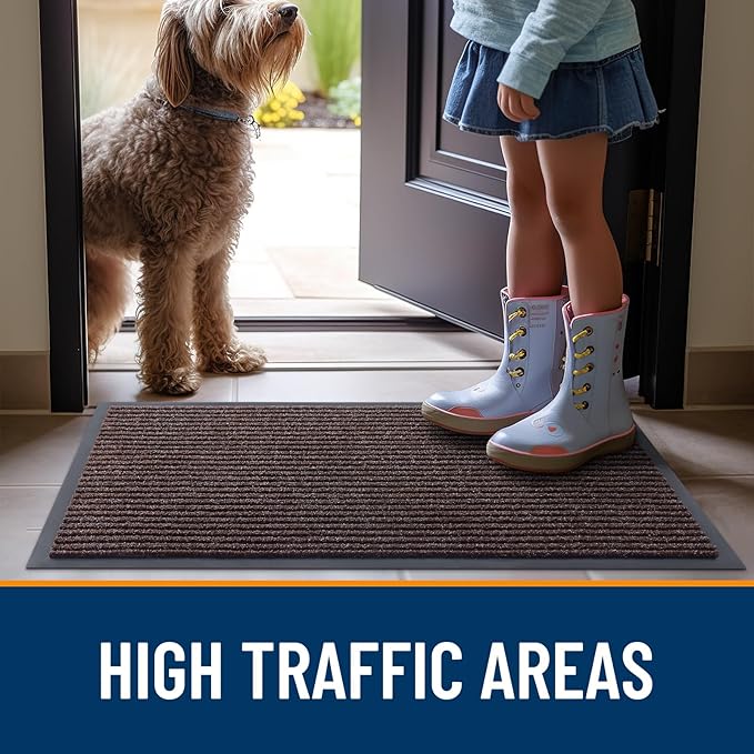 OLANLY Front Door Mat Indoor Outdoor Entrance, Waterproof Heavy Duty Doormat, Fade Resistant, Low Profile, Easy Clean Patio Porch Welcome Floor Mats for Entry, 47x17, Tan