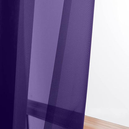 OWENIE Purple Sheer Curtains 63 inch Length 2 Panels Set, Rod Pocket Voile Fimly Sheer Drapes for Living Room/Bedroom, 2pcs, Each 42" W x 63" L