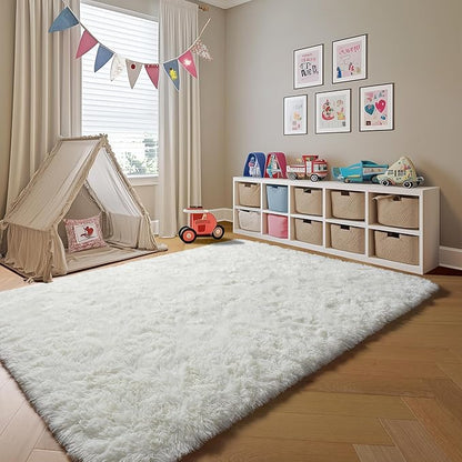 ONASAR Cream White 6x9 Area Rugs for Living Room Bedroom, Large Fluffy Bedside Throw Rug, Soft Plush Shaggy Fuzzy Floor Carpet for Nursery Kids Girls Boys Teen Dorm Home Decor Aesthetic