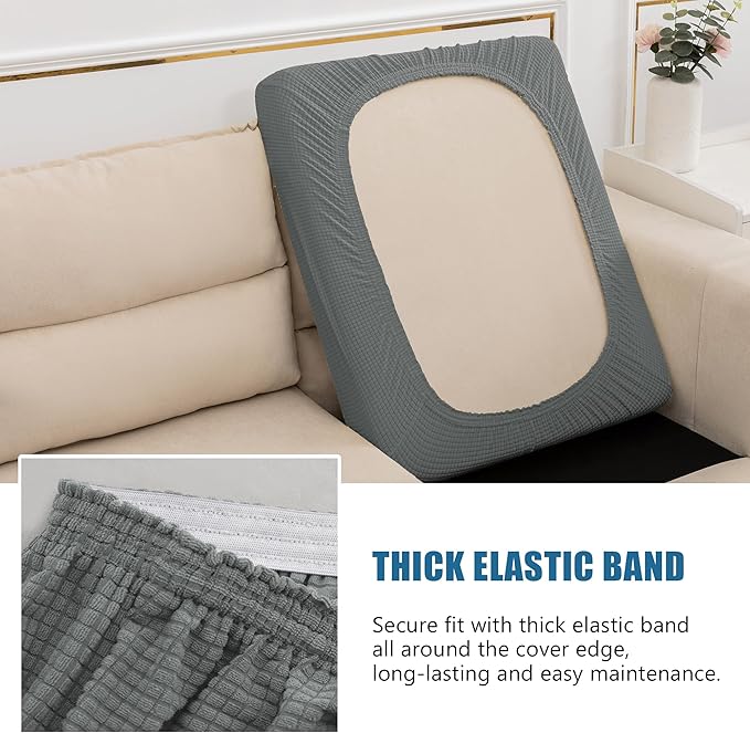 Couch Seat Cushion Covers, Stretch Sofa Cushion Protector Couch Cover for Camper Loveseat Cushion with Elastic Bottom (Medium, Dove Grey)