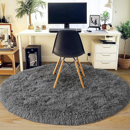 4'x4' Grey Round Rug for Bedroom, Ultra Soft Fluffy Circle Rug for Kids Girls Boys Room, Cute Shag Rugs for Living Room Playroom Teen Room Home Decor Rug