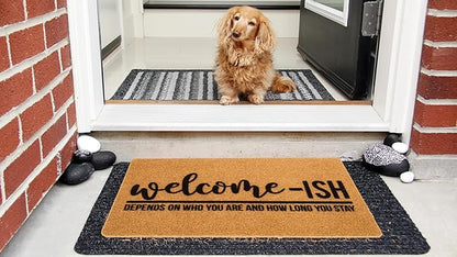 Eohak Welcome-Ish Front Door Mat - Welcome-Ish Depends Who You are Doormat Non Slip Backing Mat for Home Entry Farmhouse（17"x 29" ）