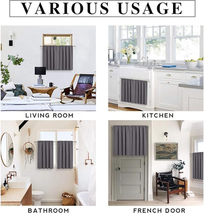 RYB HOME Short Grey Blackout Curtains for Small Bedroom Window, Insulating UV Blocking Drapes for Kitchen Cafe Basement Garage, Privacy Tiers for Bathroom Window, Width 42 by Length 36, Set of 2