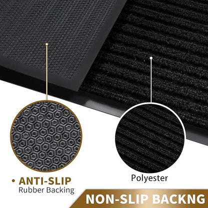 Yimobra Front Door Mat Outdoor Indoor Entrance, 100% Waterproof All-Season All Weather Doormat, Welcome Matt Outside Entry, Non Slip, Low Profile, Heavy Duty Patio Porch Floor Mats,47 x 24,Black